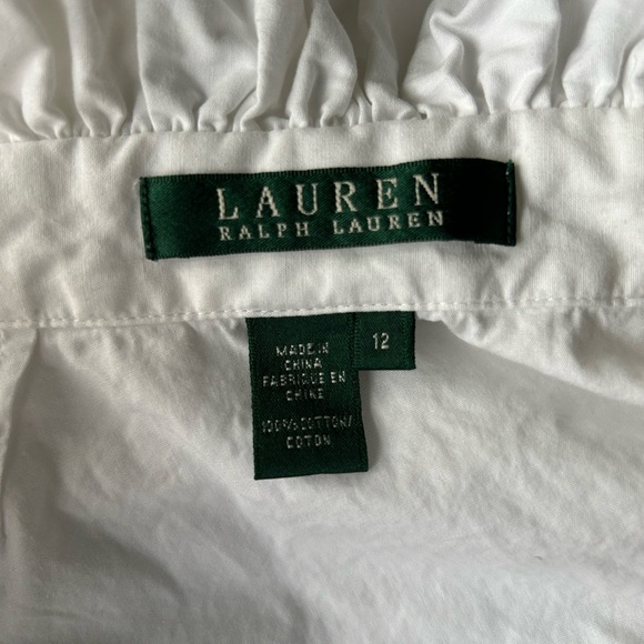 Ralph Lauren Vintage 90s White Cotton Ruffle Blouse Long Sleeve Peplum Size 12 - Picture 4 of 5